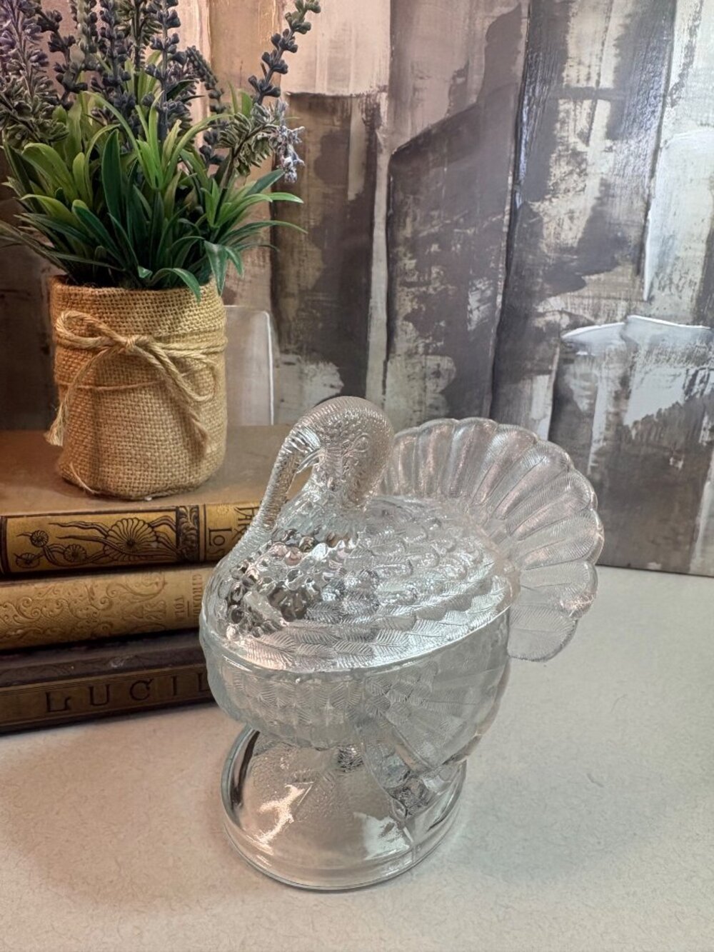 LE Smith Vintage Turkey Clear Glass Candy Dish Fairy Light - Picture 2 of 7
